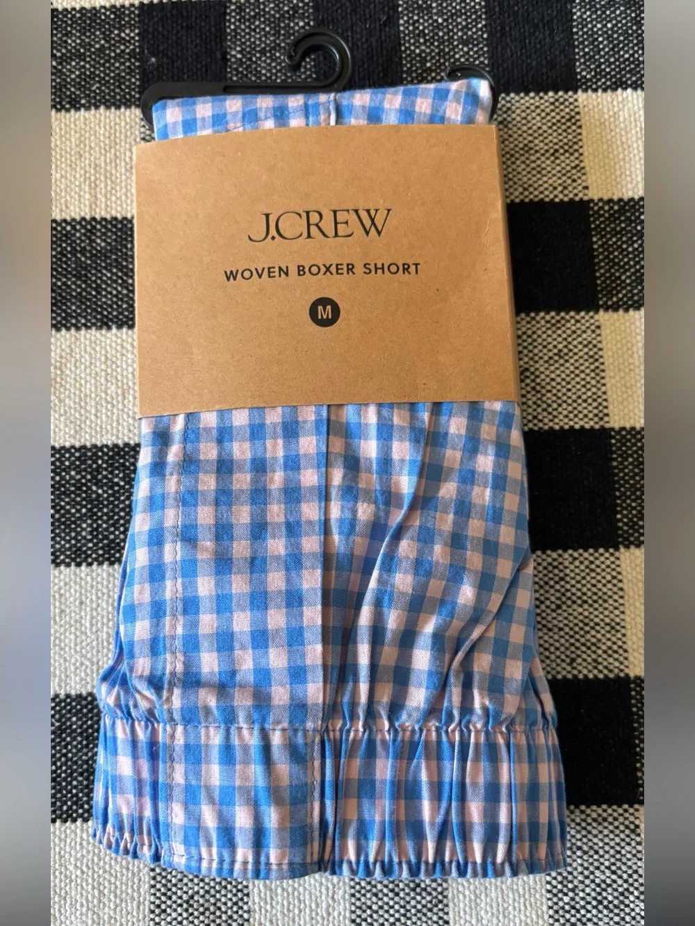 NWT J.Crew Men Gingham plaid One Woven Boxer Shorts 100% Cotton blue M